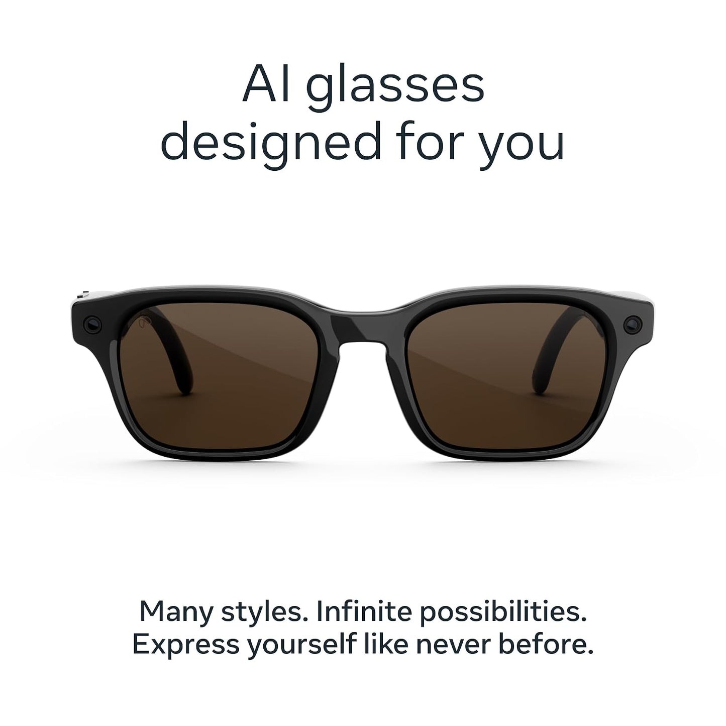 Meta Adventurer Large Classic Black | Smart AI Glasses for Women, Men AI, 12MP Camera, Live Translate — 3K HD Resolution — 8+ Hour Battery — Range of Sizes — Brown Lenses