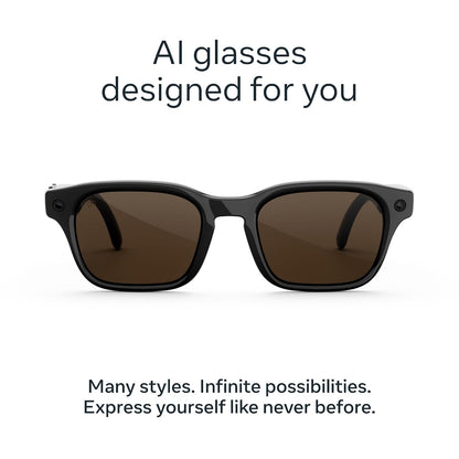 Meta Adventurer Large Classic Black | Smart AI Glasses for Women, Men AI, 12MP Camera, Live Translate — 3K HD Resolution — 8+ Hour Battery — Range of Sizes — Brown Lenses