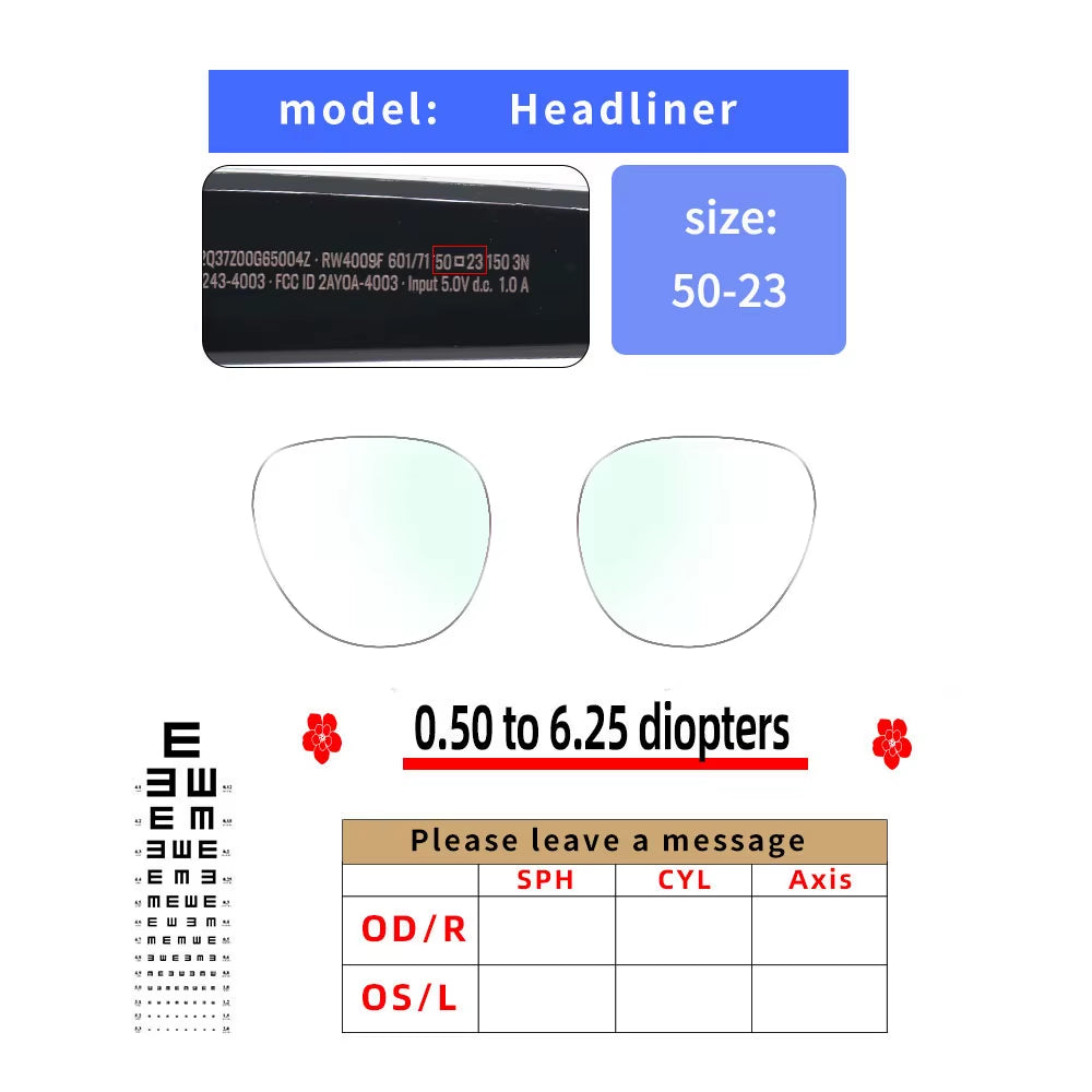 For Ray Ban Meta Smart Glasses Wayfrer, Headlined, Skyler Custom Myopia, Astigmatism, anti Blue Light AR Glasses Lenses