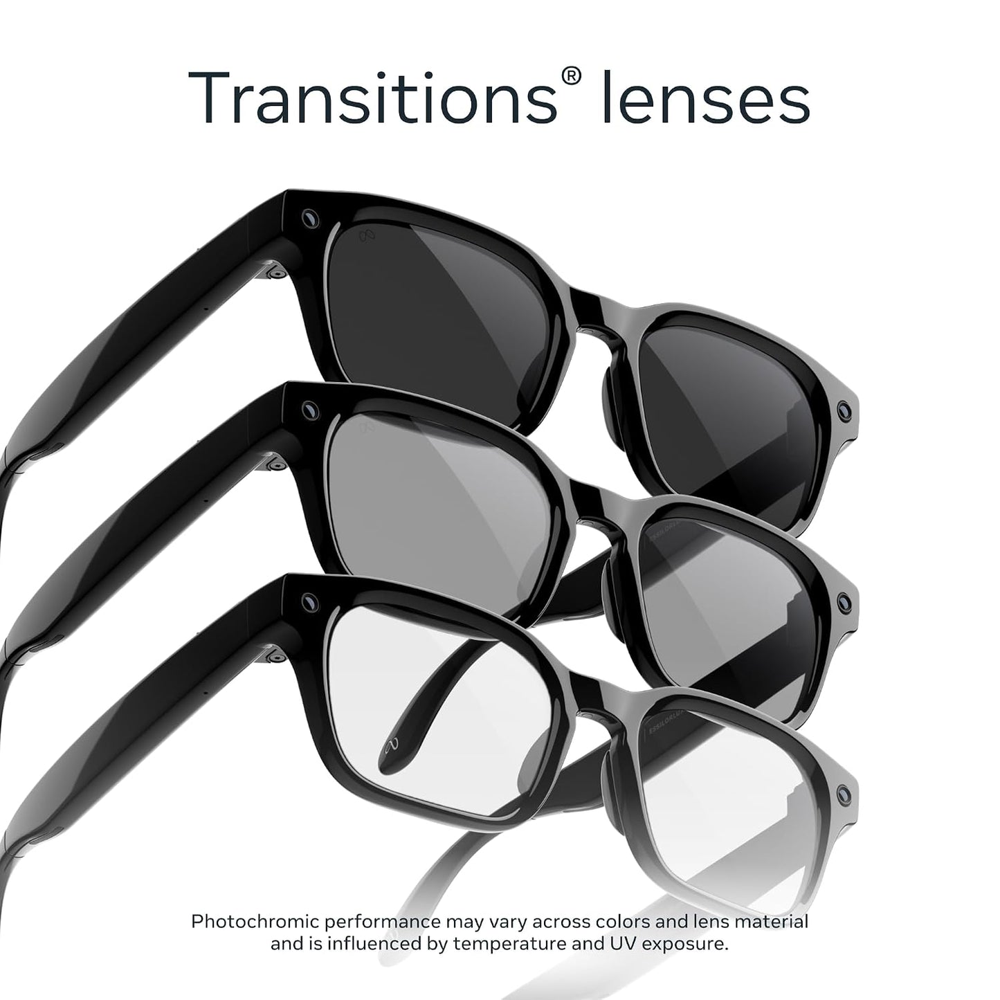 Meta Adventurer Classic Black | Smart AI Glasses for Women, Men AI, 12MP Camera, Live Translate — 3K HD Resolution — 8+ Hour Battery — Range of Sizes — Transitions® Grey Lenses