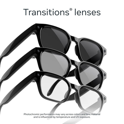 Meta Adventurer Classic Black | Smart AI Glasses for Women, Men AI, 12MP Camera, Live Translate — 3K HD Resolution — 8+ Hour Battery — Range of Sizes — Transitions® Grey Lenses