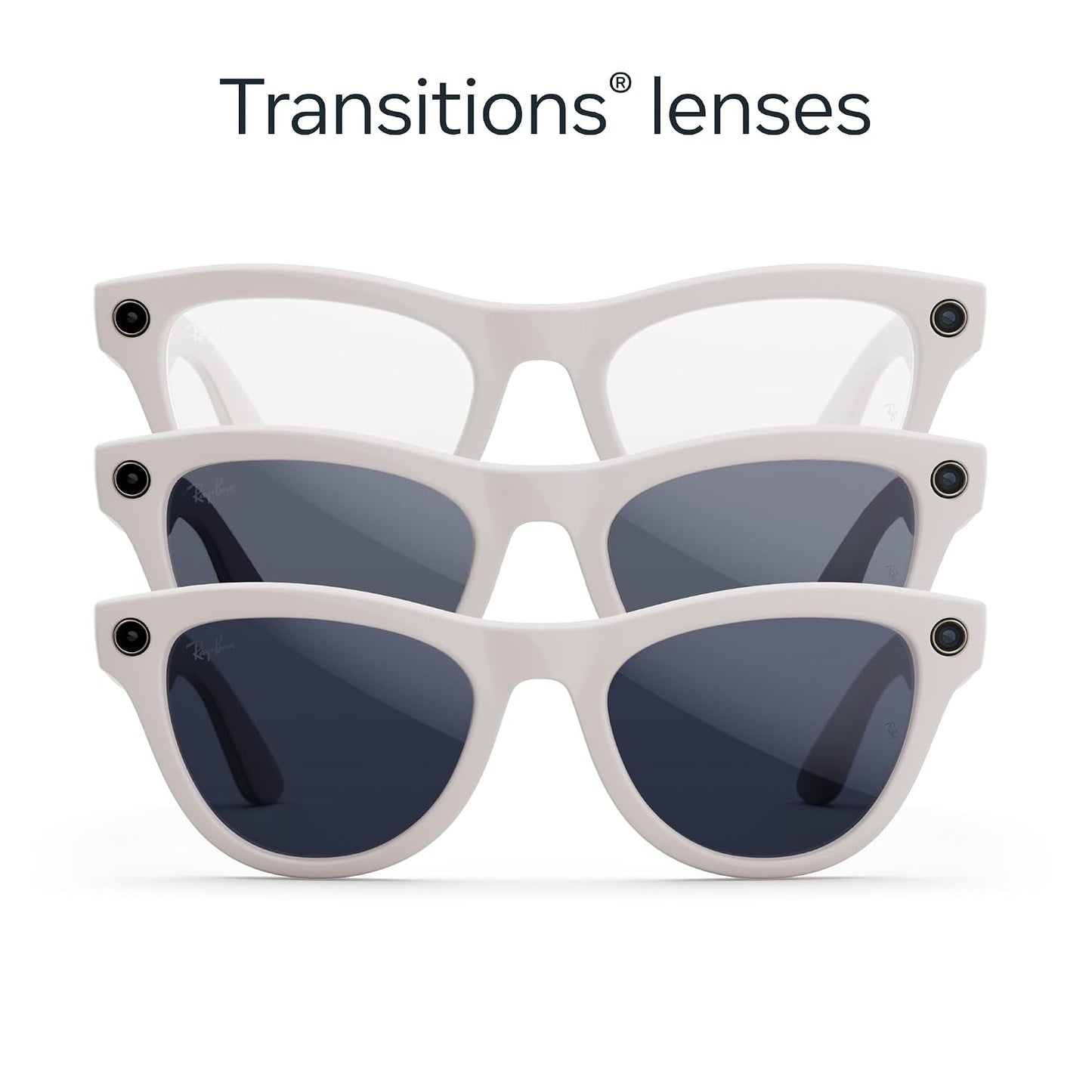 Meta Ray-Ban (Gen 1), Skyler, Shiny Chalky Grey | Smart AI Glasses for Men, Women — 12 MP Ultra-Wide Camera, Open-Ear Audio, Video Recording, Bluetooth — Transitions® Sapphire Lenses — Sunglasses