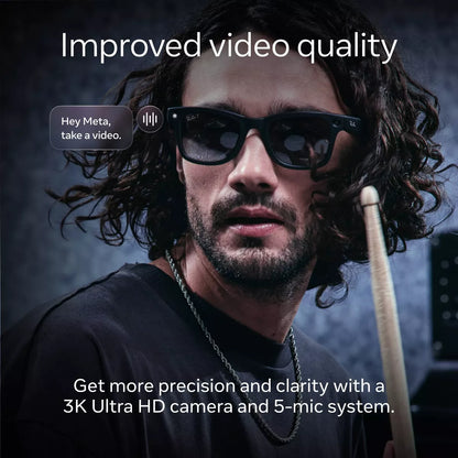 Ray-Ban Meta (Gen 2), Headliner Low Bridge Fit, Shiny Black | Smart AI Glasses for Men, Women - Camera, Video Recording - Green Lenses - Sunglasses