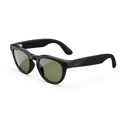 Ray-Ban Meta (Gen 2), Headliner Low Bridge Fit, Shiny Black | Smart AI Glasses for Men, Women - Camera, Video Recording - Green Lenses - Sunglasses