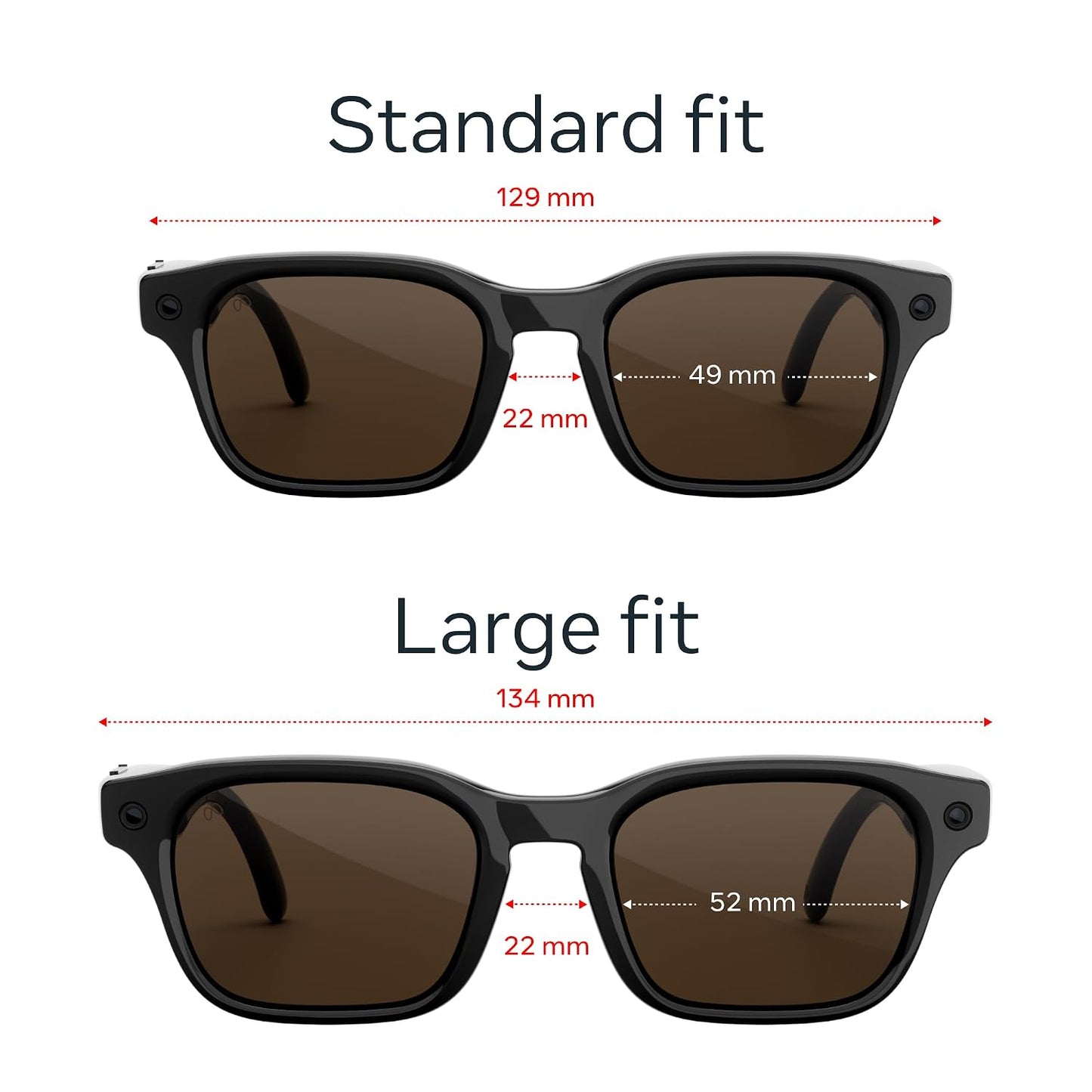 Meta Adventurer Large Classic Black | Smart AI Glasses for Women, Men AI, 12MP Camera, Live Translate — 3K HD Resolution — 8+ Hour Battery — Range of Sizes — Brown Lenses