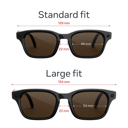 Meta Adventurer Large Classic Black | Smart AI Glasses for Women, Men AI, 12MP Camera, Live Translate — 3K HD Resolution — 8+ Hour Battery — Range of Sizes — Brown Lenses