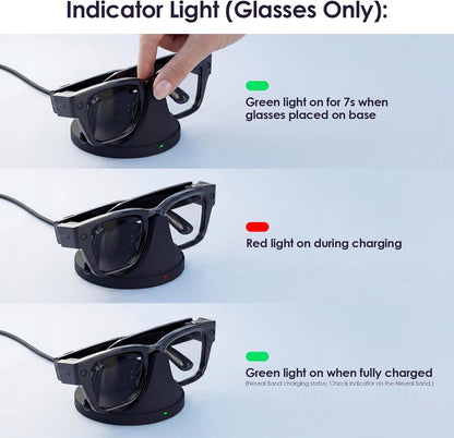 2-In-1 Charging Dock Compatible with Ray Ban Meta Display Smart Glasses & Neural Band, Magnetic Fast Charger for Rayban Meta Display Glasses Accessories