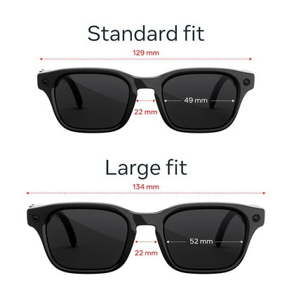 Meta Adventurer Classic Black | Smart AI Glasses for Women, Men AI, 12MP Camera, Live Translate — 3K HD Resolution — 8+ Hour Battery — Range of Sizes — Transitions® Grey Lenses