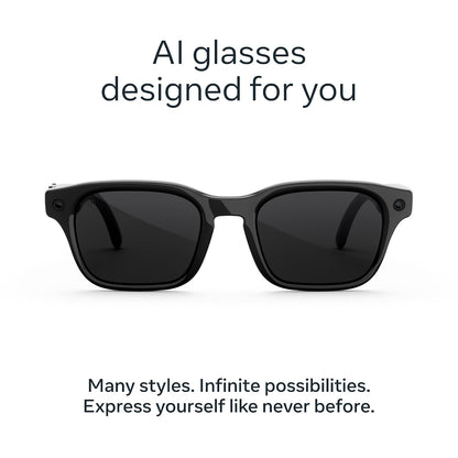 Meta Adventurer Classic Black | Smart AI Glasses for Women, Men AI, 12MP Camera, Live Translate — 3K HD Resolution — 8+ Hour Battery — Range of Sizes — Transitions® Grey Lenses