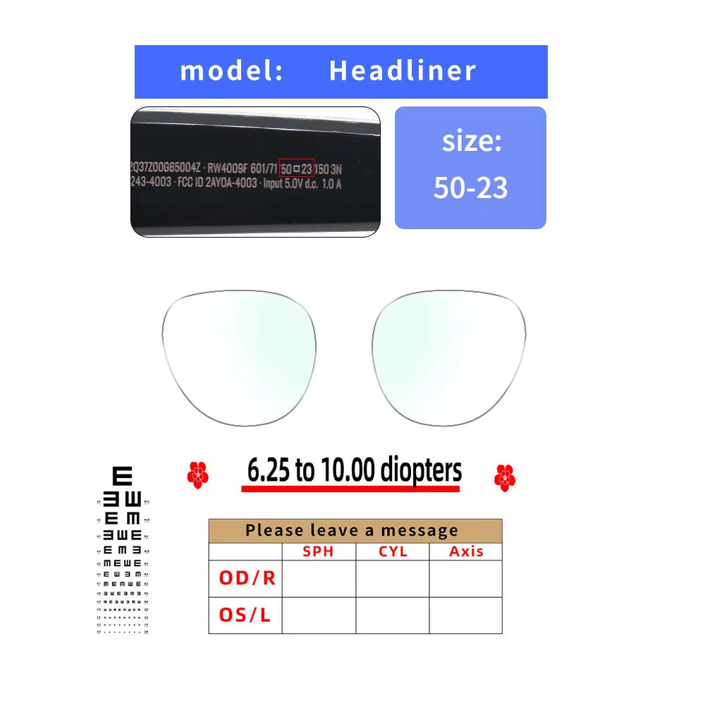 For Ray Ban Meta Smart Glasses Wayfrer, Headlined, Skyler Custom Myopia, Astigmatism, anti Blue Light AR Glasses Lenses
