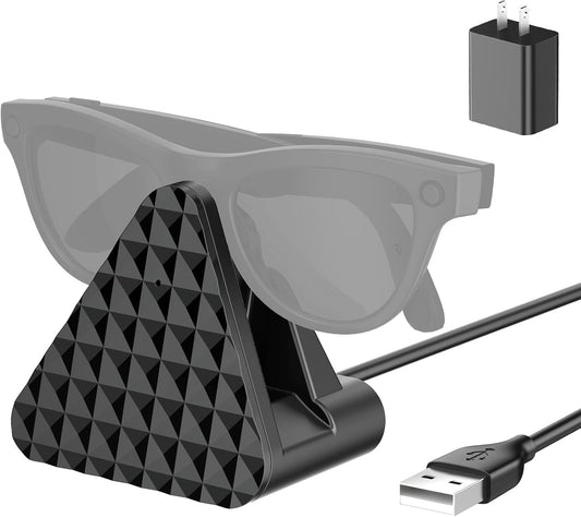 Charging Station for Ray Ban Meta - Replacement Charger for Ray-Ban Meta Glasses - USB a Type Organizer Charging Dock Stand for Wayfarer Skyler Headliner, with Adapter (Black)