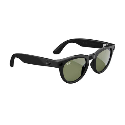 Ray-Ban Meta (Gen 2), Headliner Low Bridge Fit, Shiny Black | Smart AI Glasses for Men, Women - Camera, Video Recording - Green Lenses - Sunglasses