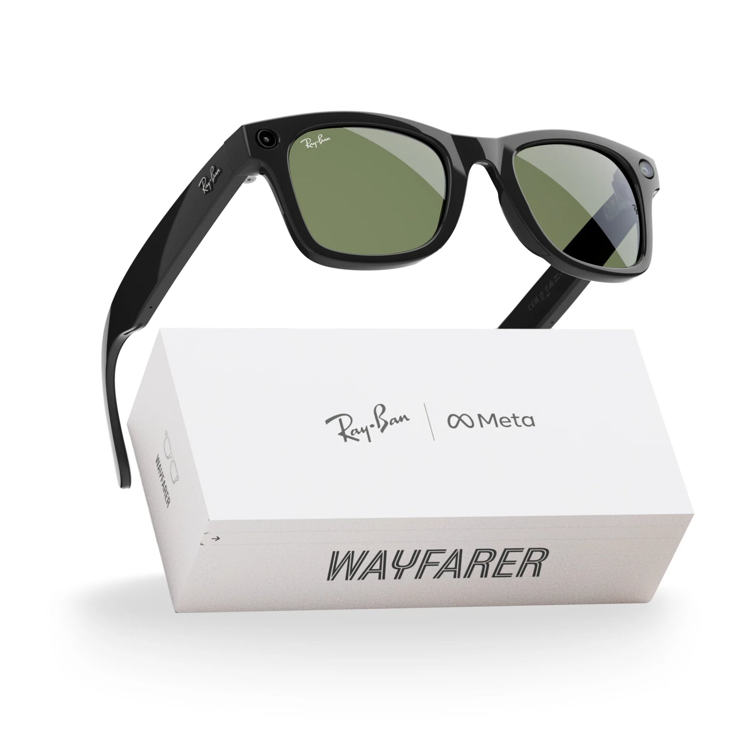 Ray-Ban  (Gen 1), Wayfarer, Shiny Black, Green Lenses | Smart AI Glasses