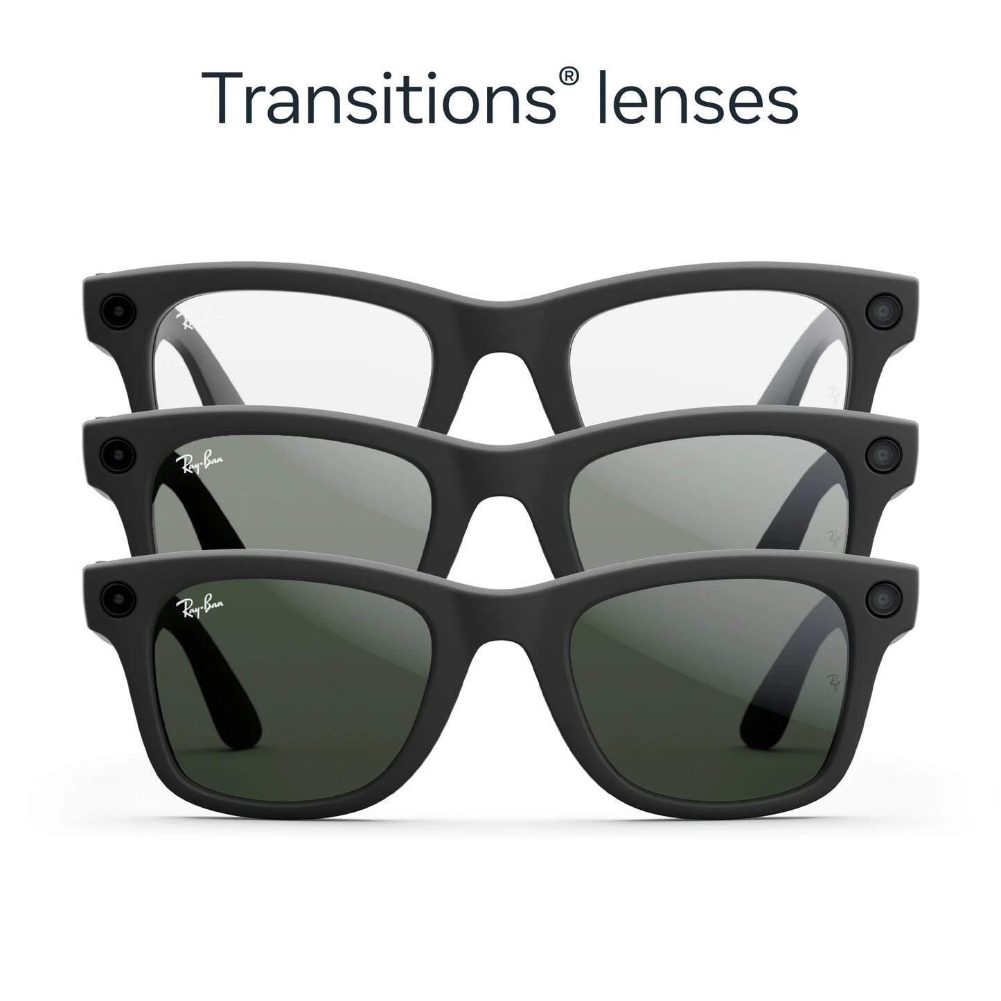 Ray-Ban  (Gen 1), Wayfarer, Matte Black, Transitions® Graphite Green Lenses | Smart AI Glasses