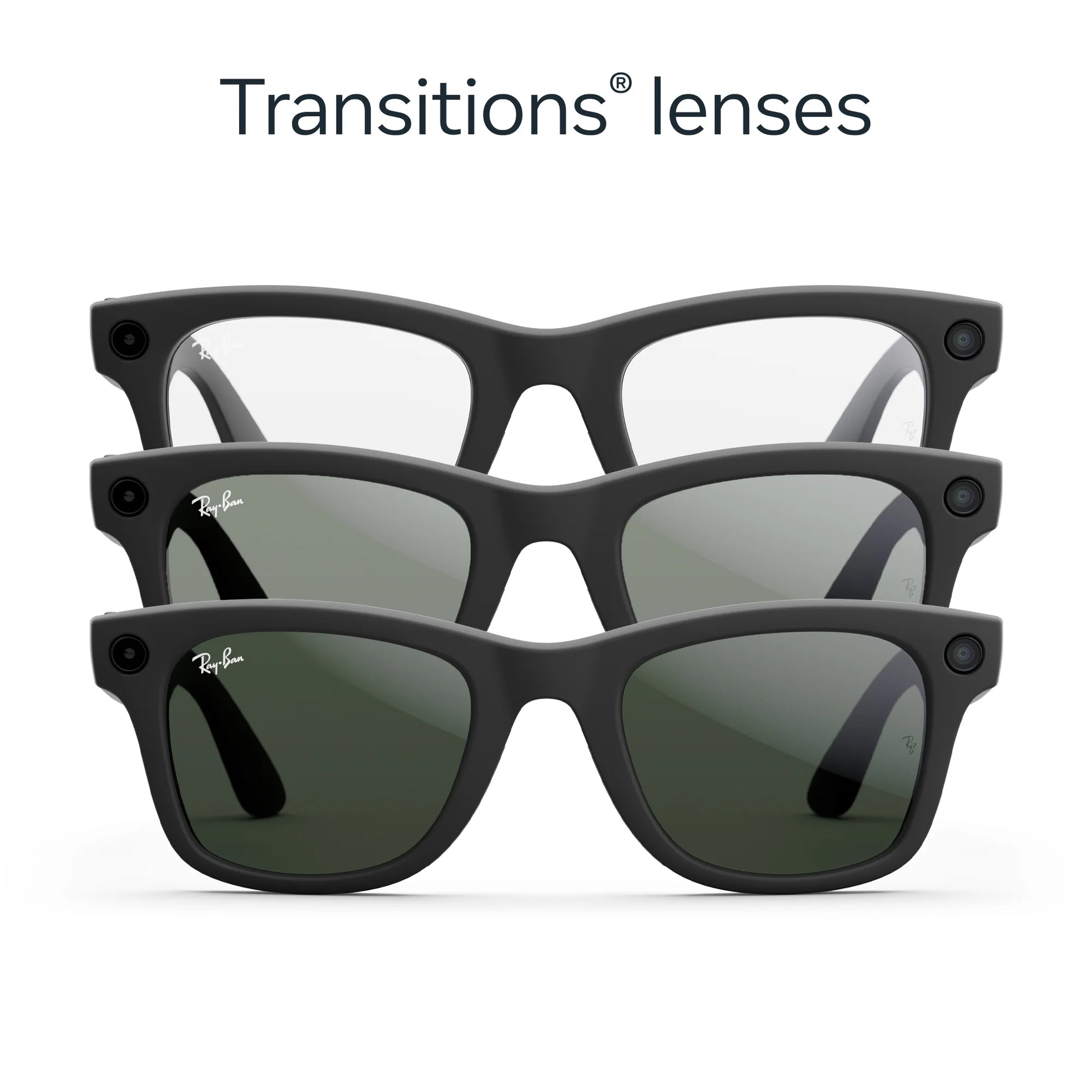 Ray-Ban  (Gen 1), Wayfarer, Matte Black, Transitions® Graphite Green Lenses | Smart AI Glasses